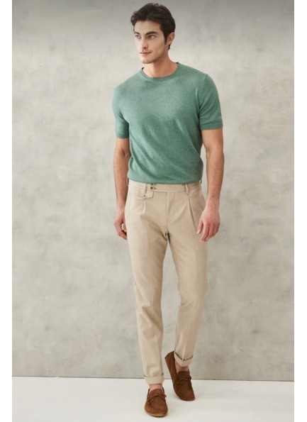 Erkek Yeşil Standart Fit Bisiklet Yaka %100 Pamuk Triko Tişört