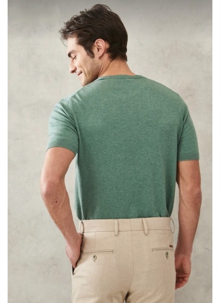 Erkek Yeşil Standart Fit Bisiklet Yaka %100 Pamuk Triko Tişört