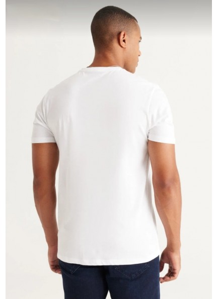 Erkek %100 Pamuk Slim Fit Dar Kesim V Yaka Kısa Kollu Tişört