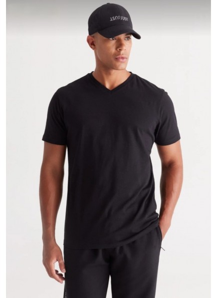 Erkek %100 Pamuk Slim Fit Dar Kesim V Yaka Kısa Kollu Tişört