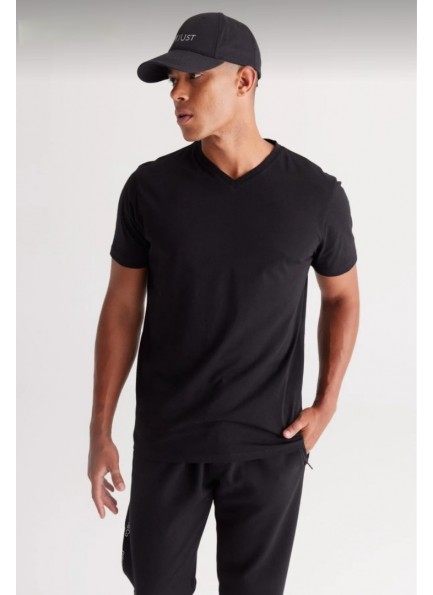 Erkek %100 Pamuk Slim Fit Dar Kesim V Yaka Kısa Kollu Tişört