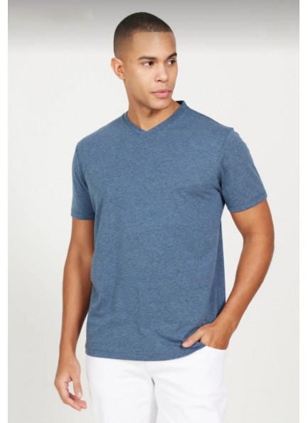 Erkek %100 Pamuk Slim Fit Dar Kesim V Yaka Kısa Kollu Tişört