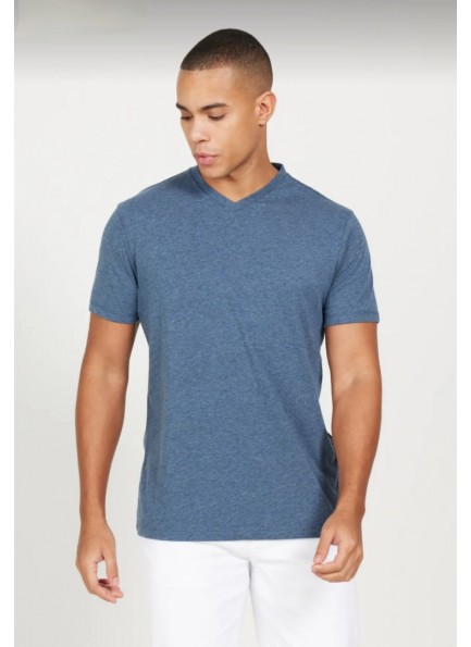 Erkek %100 Pamuk Slim Fit Dar Kesim V Yaka Kısa Kollu Tişört