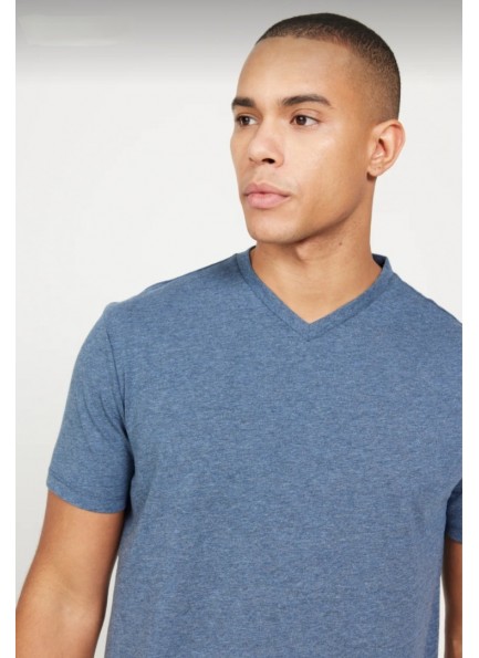 Erkek %100 Pamuk Slim Fit Dar Kesim V Yaka Kısa Kollu Tişört