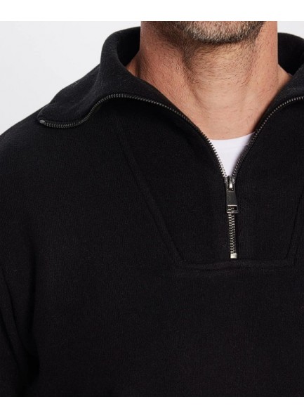 Unisex Relax Fit Rahat Kesim Pamuklu İçi Polarlı Yarım Fermuarlı Siyah Dik Yaka Sweatshirt