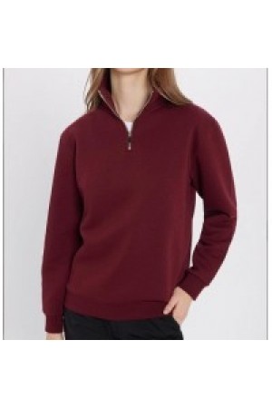 Unisex Relax Fit Rahat Kesim Pamuklu İçi Polarlı Yarım Fermuarlı Siyah Dik Yaka Sweatshirt