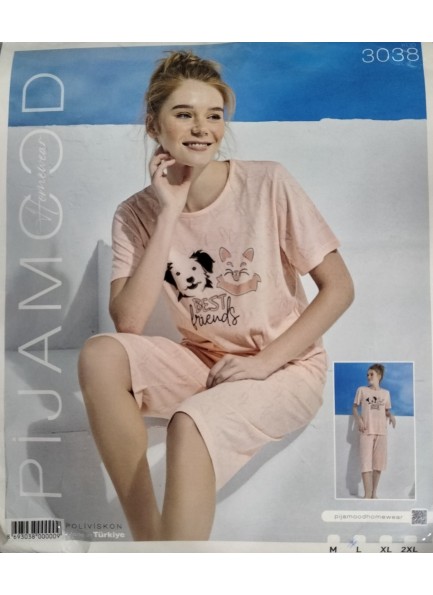 Pijamood Bayan Desenli Poliviskon P.Kısa Pijama Takımı